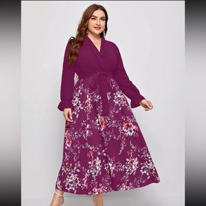 Purple floral dress.